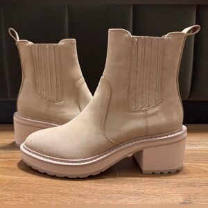 J. Crew: Nubuck lug-sole heeled Chelsea booties